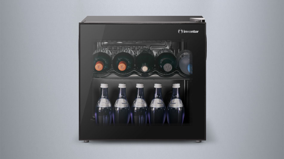 Inventor Vino Weinkühlschrank 43L wechselbarer Türanschlag Temperatureinstellbereich 2-21 °C UV-undurchlässige Glasscheibe 